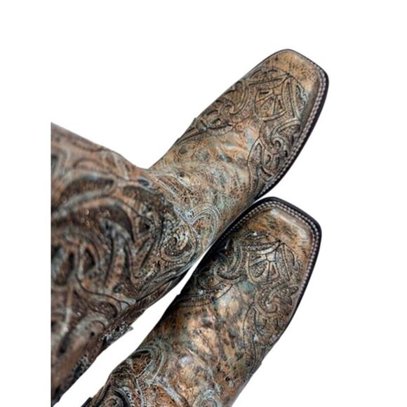 Women’s J.B. Dillon Reserve Distressed Turquoise Patina Western Boots – Size 11B - Picture 4 of 11